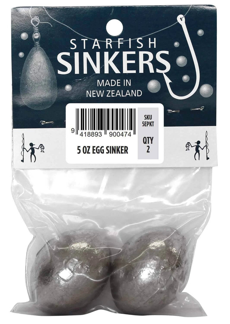 Starfish Egg Sinker Packet 5oz (2 per pack) with two sinkers for estuary fishing, made in New Zealand.