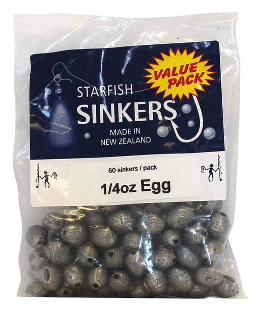 Starfish Egg Sinker Value Pack 1/4oz (60 per pack) in a clear bag, ideal for estuary anglers.