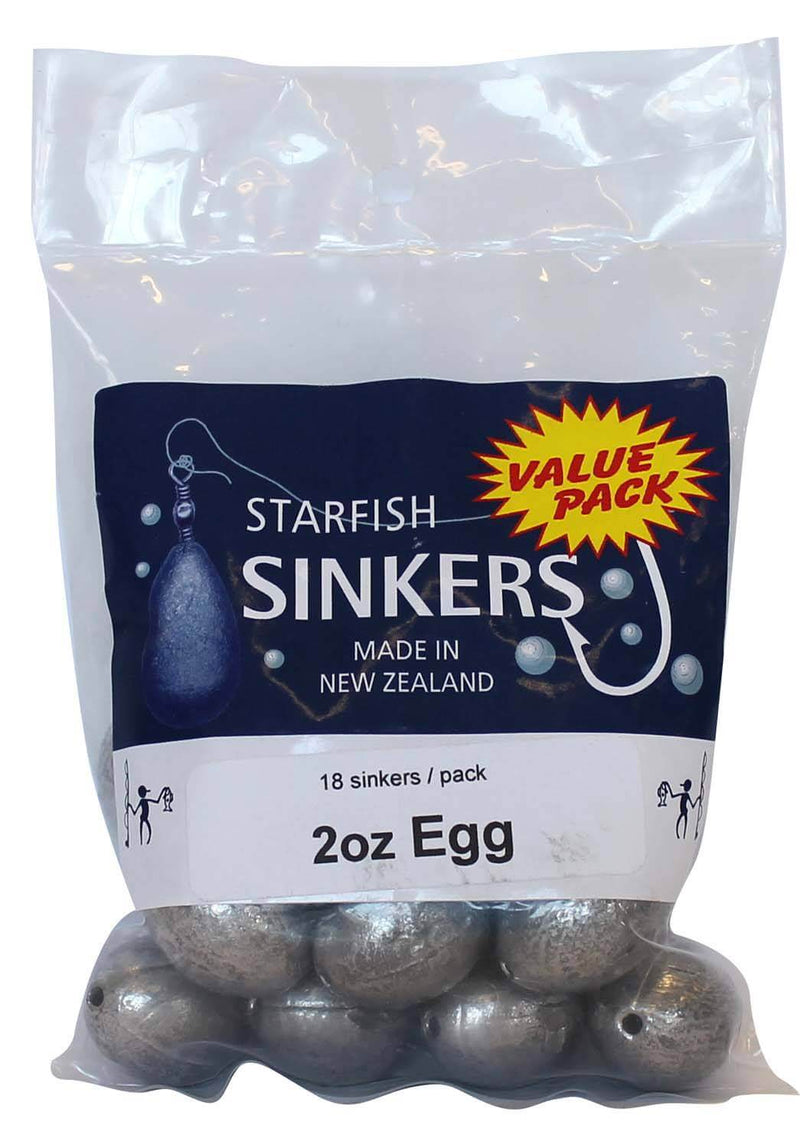 Starfish Egg Sinker Value Pack 2oz (18 per pack) in clear packaging showcasing individual sinkers.