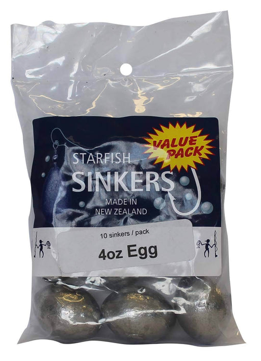 Starfish Egg Sinker Value Pack 4oz (10 per pack) shown in packaging, ideal for estuary anglers.