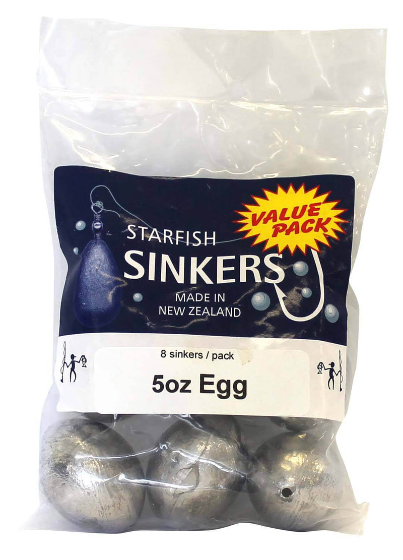 Starfish Egg Sinker Value Pack 5oz (8 per pack) in clear packaging displaying sinkers.