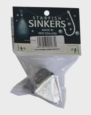 Starfish Pyramid Sinker Packet 8oz (1 per pack) for surf and ocean fishing in a clear package.
