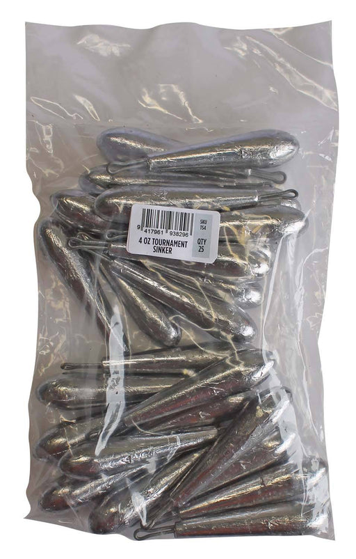 Tournament Sinker Bulk Pack 4oz (25 per pack) featuring high-quality sinkers for fishing.