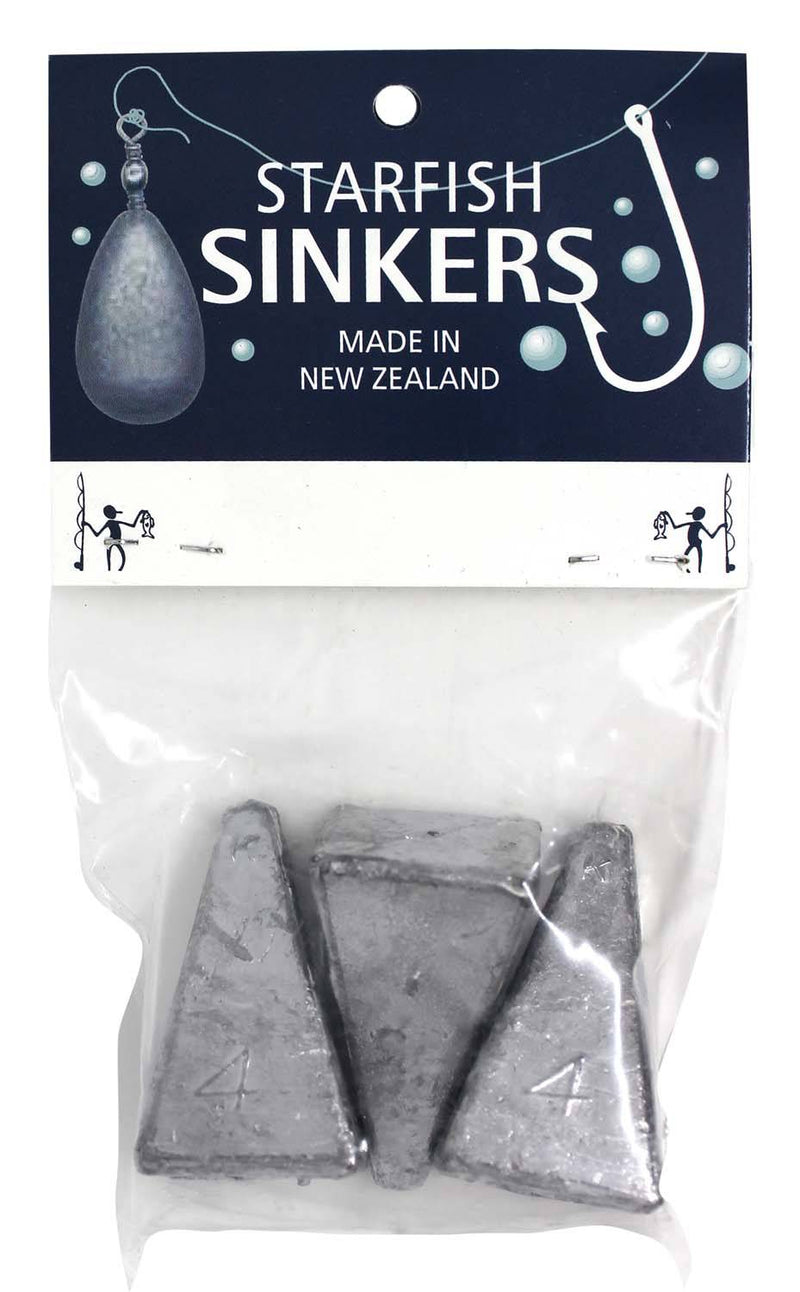 Starfish Pyramid Sinker Packet 4oz (3 per pack) in packaging for surf and ocean fishing.