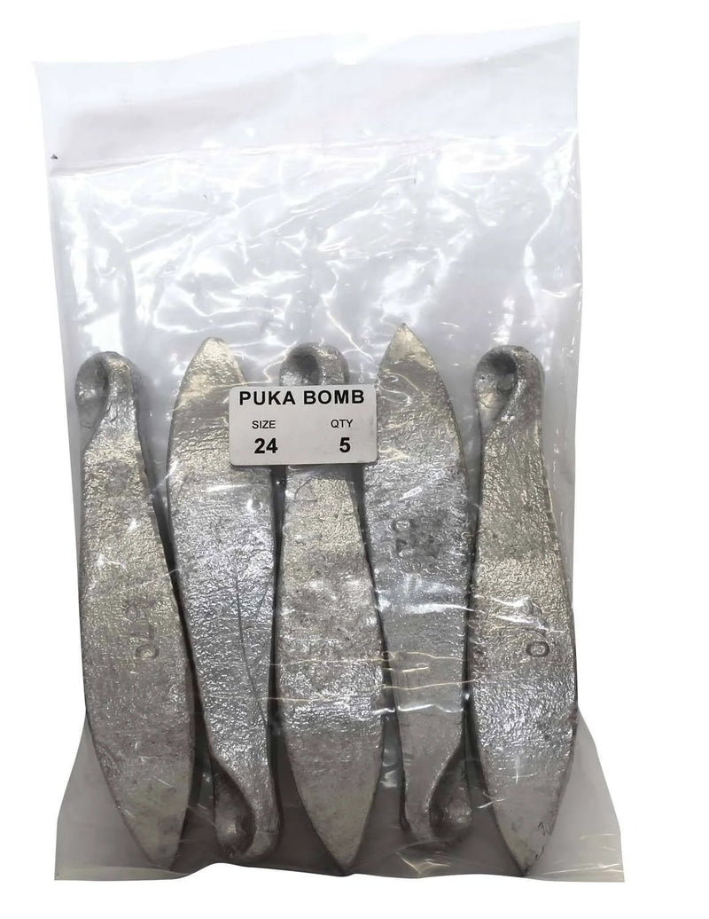Puka Reef Sinker Bulk Pack 24oz (5 per pack) with sleek design for deep water fishing.