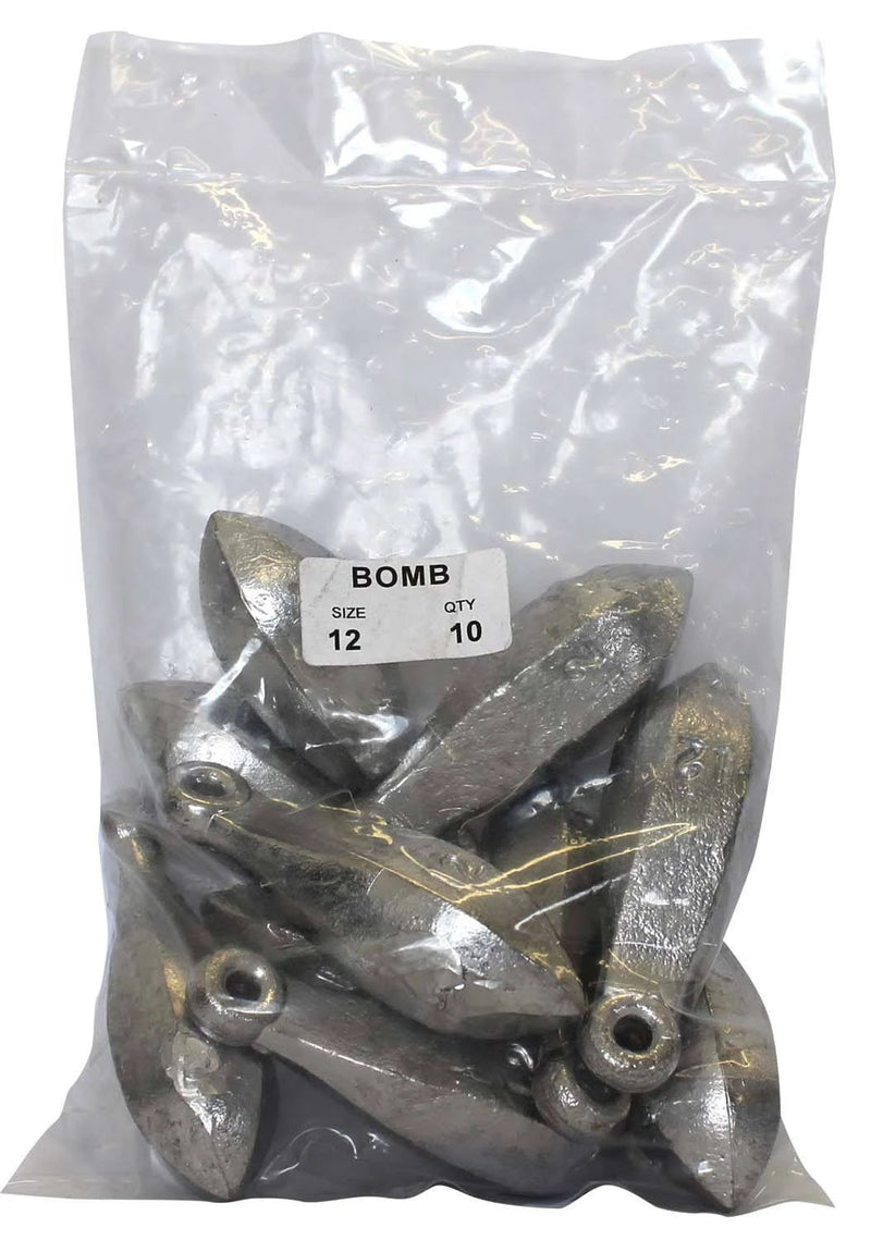 Reef Sinker Bulk Pack 12oz (10 per pack) for deep water fishing, featuring sleek design for optimal bait placement.