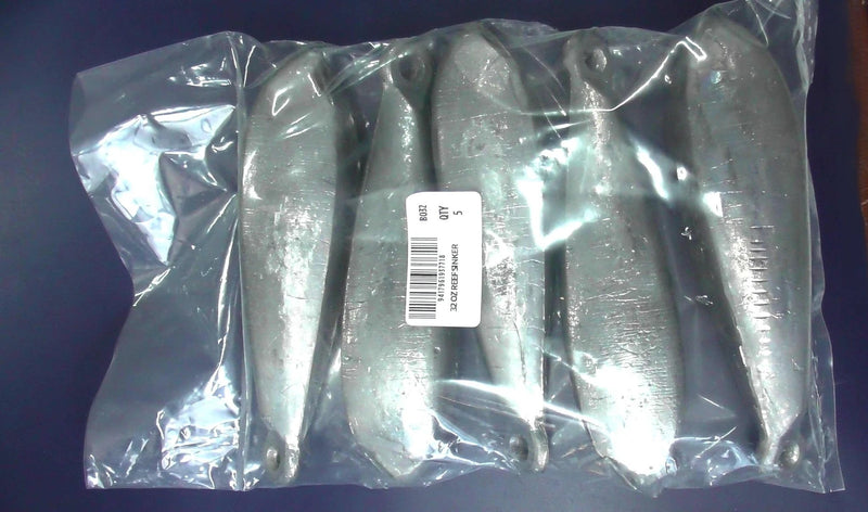 Reef Sinker Bulk Pack 32oz (5 per pack) in a clear bag, ideal for deep water fishing and effective bait placement.