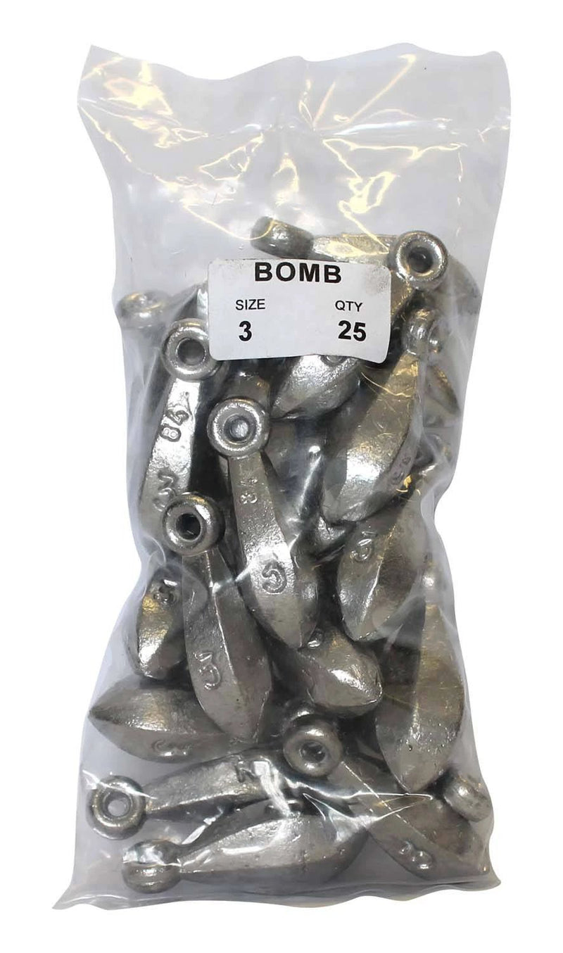 Reef Sinker Bulk Pack 3oz (25 per pack) in a clear bag, displaying shiny sinkers for deep water fishing.