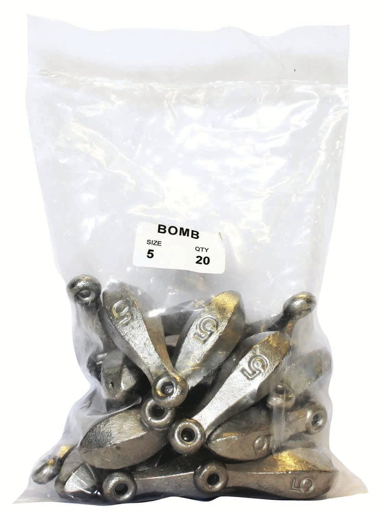 Reef Sinker Bulk Pack 5oz (20 per pack) in a clear bag, featuring sleek design for deep water fishing.