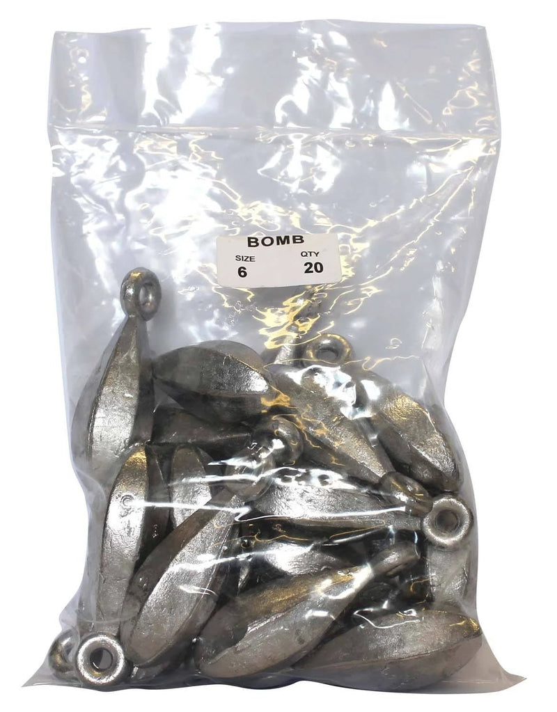 Reef Sinker Bulk Pack 6oz (20 per pack) in a clear bag, ideal for deep water fishing and seamless bait placement.