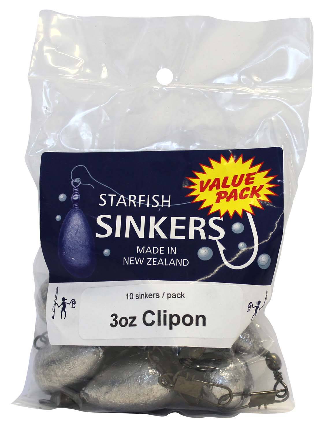 Starfish Clipon Sinker Value Pack 3oz (10 per pack) - Action Outdoors Kiwi