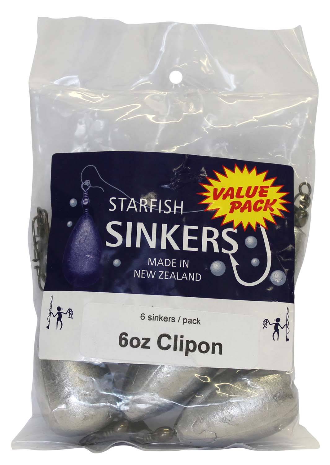 Starfish Clipon Sinker Value Pack 6oz (6 per pack) - Action Outdoors Kiwi