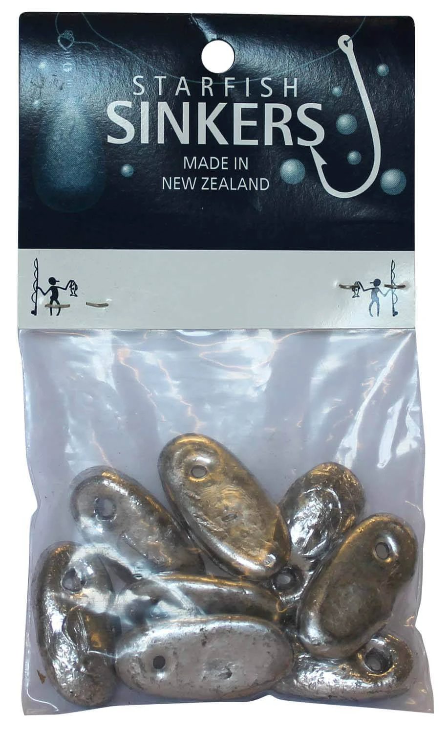 Starfish Spoon Sinker Sinker Packet 1oz (8 per pack) containing eight durable and balanced sinkers for fishing.