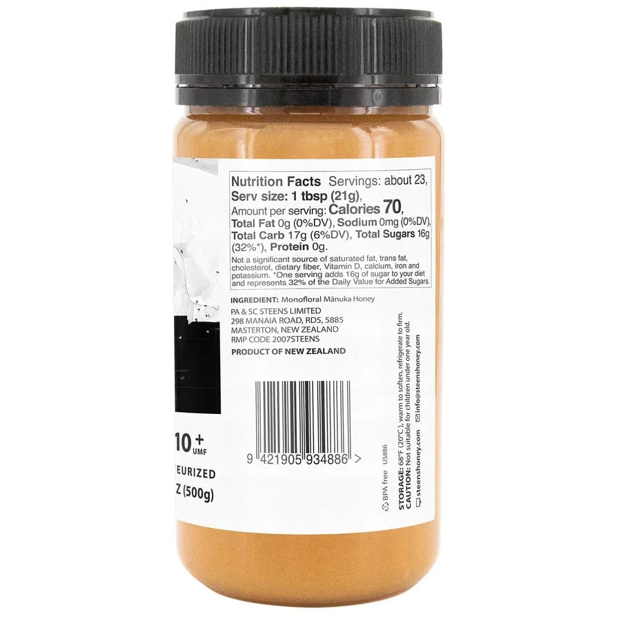 Steens Mānuka Honey UMF 10+ (MGO 263) Raw Monofloral Manuka Honey 500g