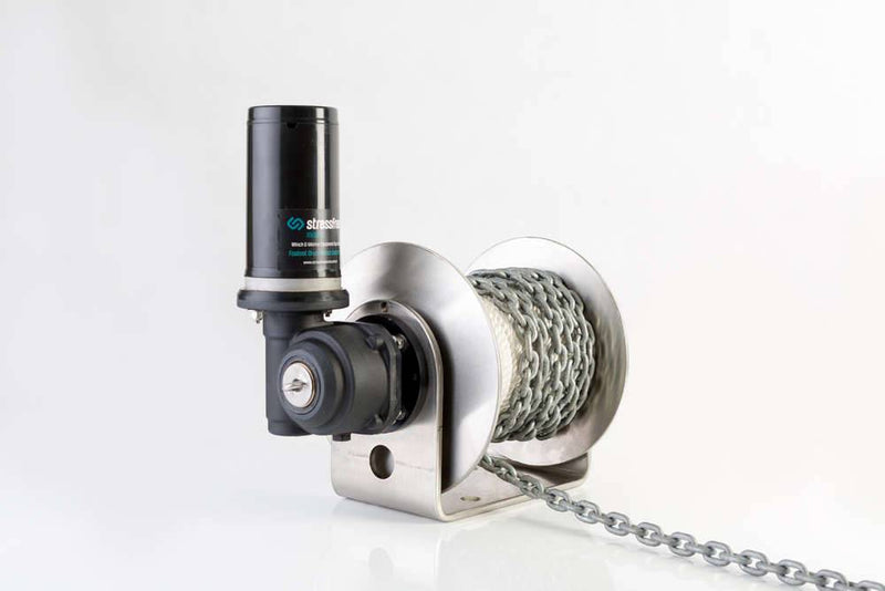 StressFree Mini Anchor Winch with chain and motor for convenient anchor retrieval.