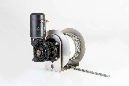 StressFree Maxi Anchor Winch showcasing the compact design and 1400 watt motor for stress-free anchor retrieval.