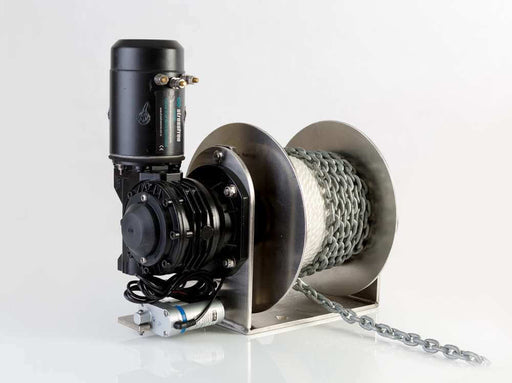 StressFree Maxi  Drum Winch Free Fall showcasing compact design with 1400 watt motor and stainless steel construction.