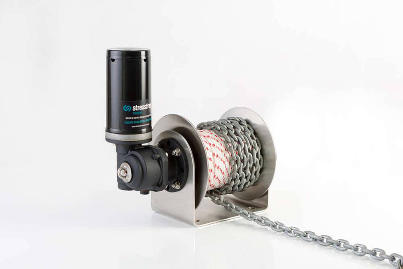 StressFree Mini Me Drum Winch with 300-watt motor, designed for boats up to 5.5m -18ft, made of marine-grade stainless steel.