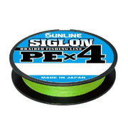 Sunline Siglon PEX4 Braid Fishing Line in a spool with green braided fishing line, made in Japan.