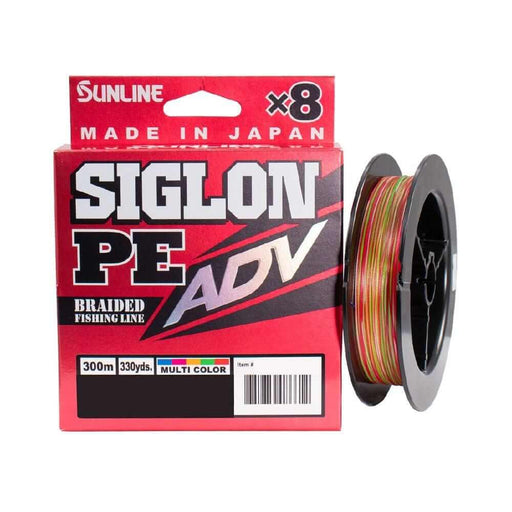 Sunline Siglon PE ADV Multi No. 1.2 300m 16lb braided fishing line with multi-color design.