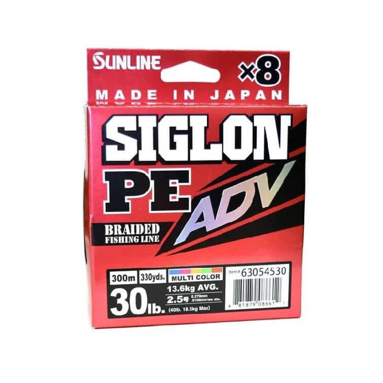 Sunline Siglon PE ADV Multi No. 2.5 300m 30lb braided fishing line packaging.