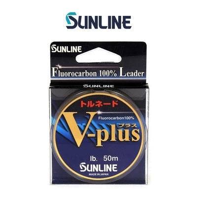 Sunline V-Plus Fluorocarbon 50m packaging featuring fluorocarbon leader and Sunline branding.
