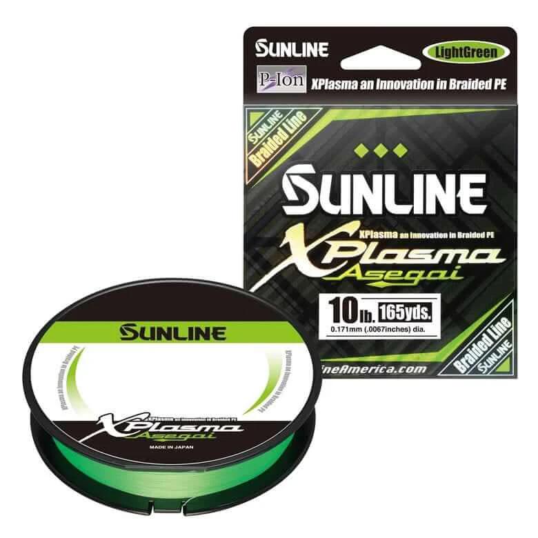 Sunline Xplasma Asegai Fluoro Green Line 10lb, 165yd spool for fishing, lightweight and waterproof braided line.