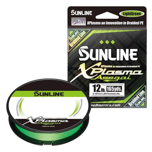 Sunline Xplasma Asegai Fluoro Green Line 12lb in a spool with packaging, waterproof and slick surface, 165yd.