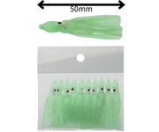 Surfcasting octopus skirt pack 50mm 10 pack, featuring realistic green octopus skirts for effective fishing.