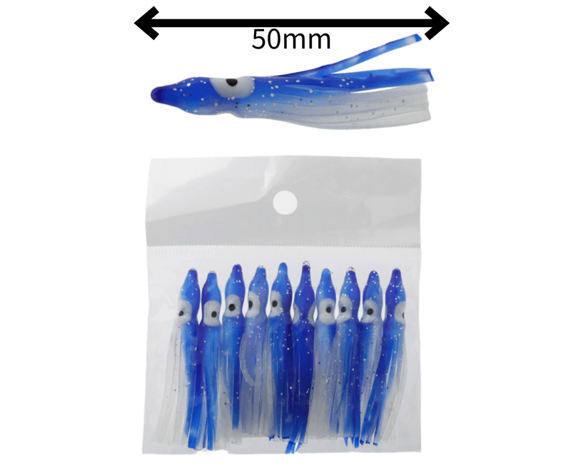 Surfcasting octopus skirt pack 50mm 10 pack - realistic octopus lures for surfcasting fishing.
