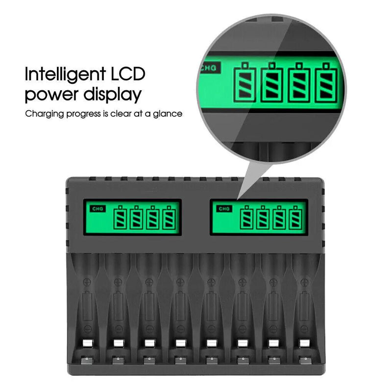 8 Slot Smart Battery Charger for AA/AAA Rechargeable Batteries LCD Display by salelink.co.nz