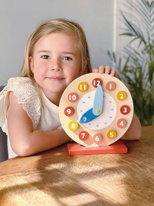 Teaching Clock – Mentari | Wooden Educational Toy NZ by Curious Moonbeam