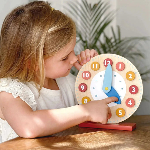 Teaching Clock – Mentari | Wooden Educational Toy NZ by Curious Moonbeam