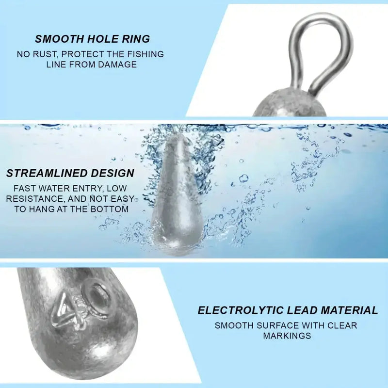 Teardrop Fishing Sinkers – Lead Weights for Bass (10 Sizes) by Habicare