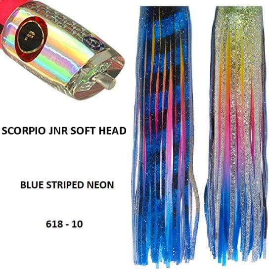Tecni-Sport Soft Head Game Lure Blue Striped Neon II Fronteira Scorpio Jnr Soft Head Game Lure