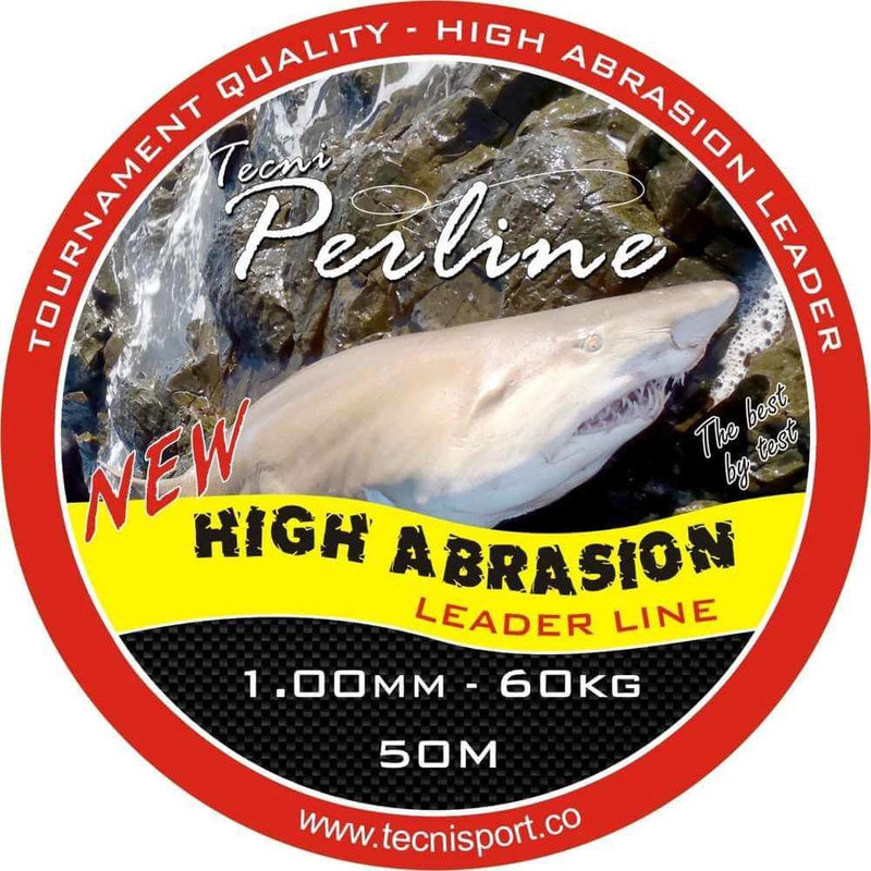 Tecni-Perline High Abrasion Trace Green 60kg packaging, featuring tournament quality line specifications 1.00mm, 60kg, 50m.