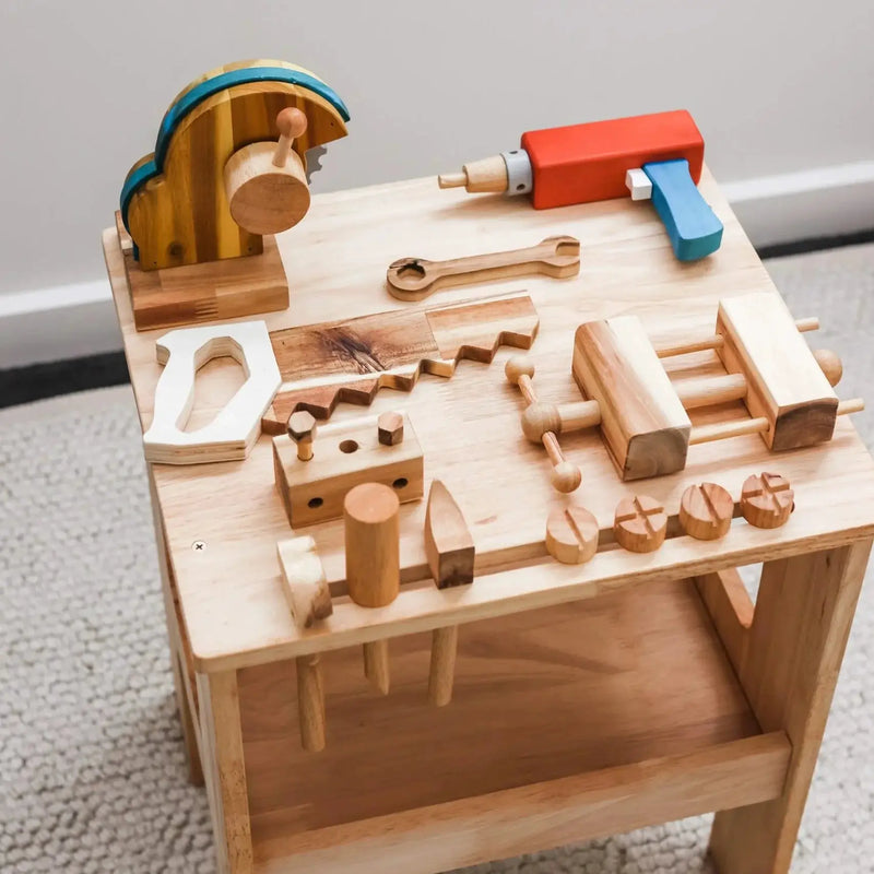 Wooden Work Bench Builder Set - QToys | Wooden Toy NZ by Curious Moonbeam