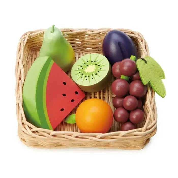 Wooden Fruit Basket - Tender Leaf Toys | Play Food Set by Curious Moonbeam