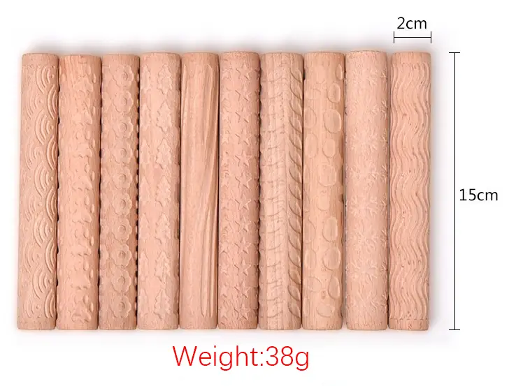 Textured Roller for Clay Pottery - Wood Embossed Rod Clay Pottery Sculpture Tools by Resin Art NZ