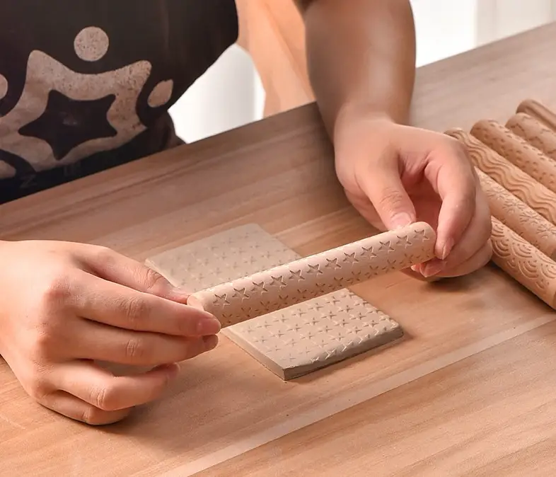 Textured Roller for Clay Pottery - Wood Embossed Rod Clay Pottery Sculpture Tools by Resin Art NZ