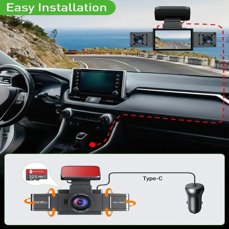 Three-Lens Car Camera with 24H Parking Monitor by Habicare