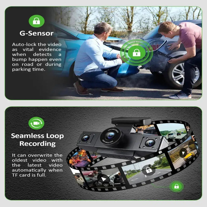 Three-Lens Car Camera with 24H Parking Monitor by Habicare