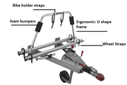 Thule A Frame Caravan Light Bike Rack features bike holder straps, foam bumpers, and an ergonomic U shape frame.