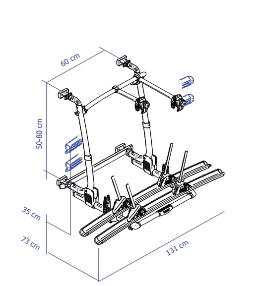 Thule Excellent Bike Rack - Short Frame - In Store blueprint with dimensions 60 cm x 50-80 cm x 131 cm.