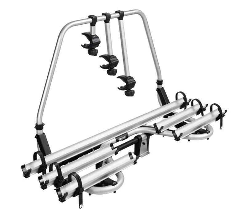 Thule Caravan Superb 3rd Rail Kit bike rack with extensions for carrying an additional bike.