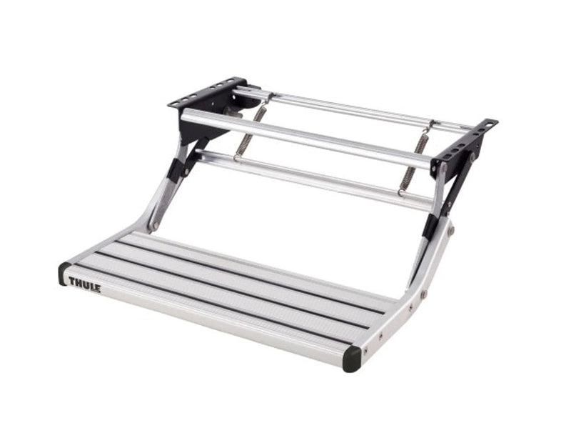 Thule Single Manual Step 550mm Wide, a lightweight and solid manual step for motorhomes, featuring an attractive design.