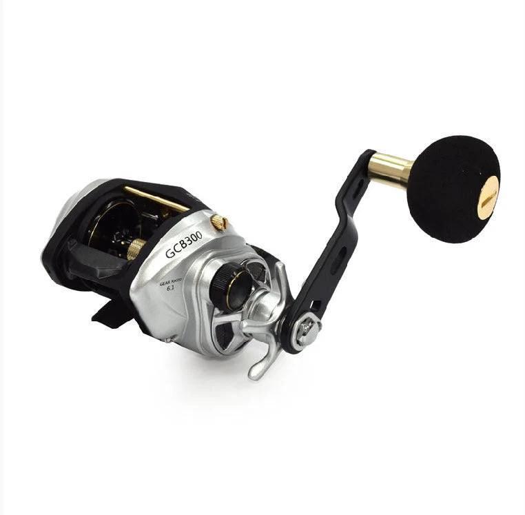 Tica Uzio GCB300H 7.3:1 RH Baitcast Reel featuring sleek design and high-speed performance for expert anglers.