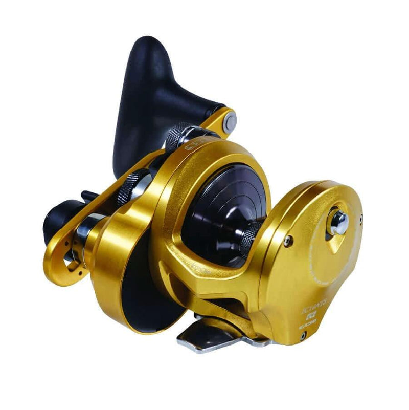 Tica IronClaw ICNTS Reel showcasing its gold anodized design and precision features for serious jigging.