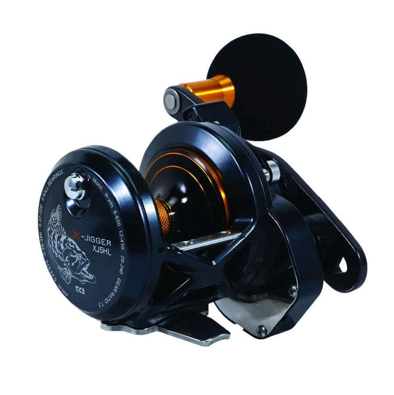 Tica X-Jigger 6.0:1 Jigger Reel, high-performance fishing reel with durable stainless steel gear and corrosion-resistant aluminum spool.