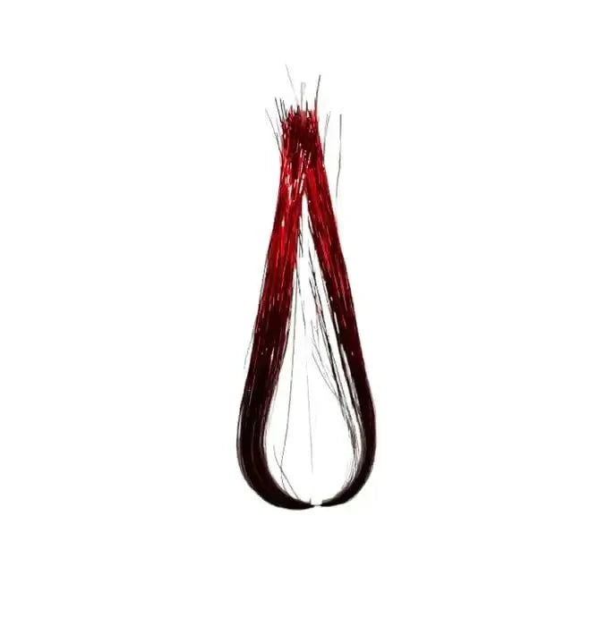 Tinsel Flash Tying Material strands in red and black for fishing in murky waters and low light conditions.